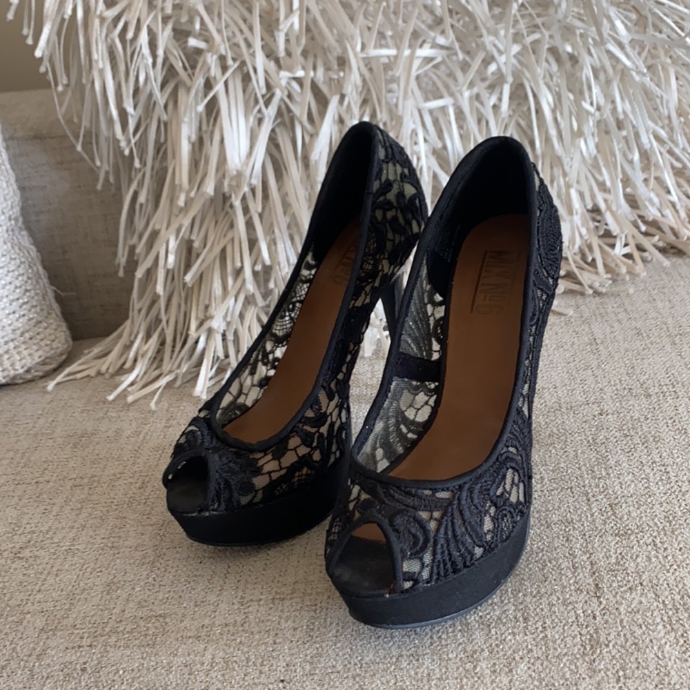 🪞NEW stunning black nude lace open toe heels in size 6 - Picture 16 of 17